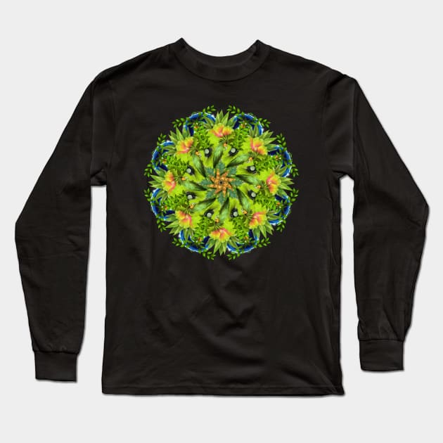 lime green parrots mandala Long Sleeve T-Shirt by burenkaUA